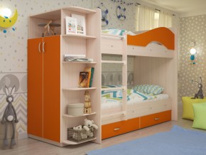 Кровать 2-х ярусная Мая с ящиками и шкафом на латофлексах оранж в Чернушке - chernushka.magazinmebel.ru | фото