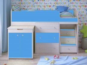 Кровать чердак Малыш 80х180 Дуб молочный, Голубой в Чернушке - chernushka.magazinmebel.ru | фото