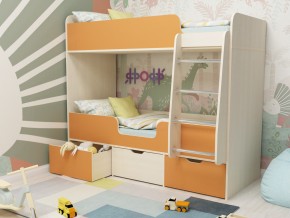 Кровать двухъярусная Малыш двойняшка дуб молочный-оранжевый в Чернушке - chernushka.magazinmebel.ru | фото