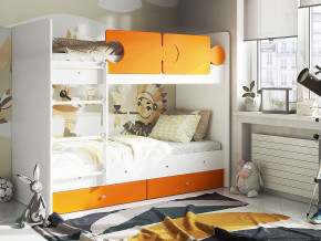 Кровать двухъярусная Тетрис латы с бортиками белый-оранжевый в Чернушке - chernushka.magazinmebel.ru | фото
