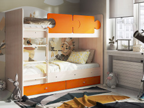 Кровать двухъярусная Тетрис латы с бортиками дуб млечный-оранжевый в Чернушке - chernushka.magazinmebel.ru | фото - изображение 1