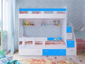 Кровать двухъярусная Юниор 1 винтерберг-белый с голубым в Чернушке - chernushka.magazinmebel.ru | фото