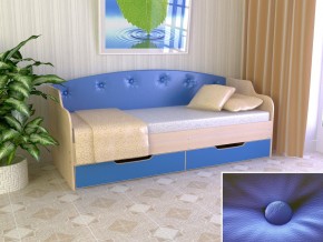 Кровать Юниор Тип 2 дуб молочный/синий 800х1600 в Чернушке - chernushka.magazinmebel.ru | фото